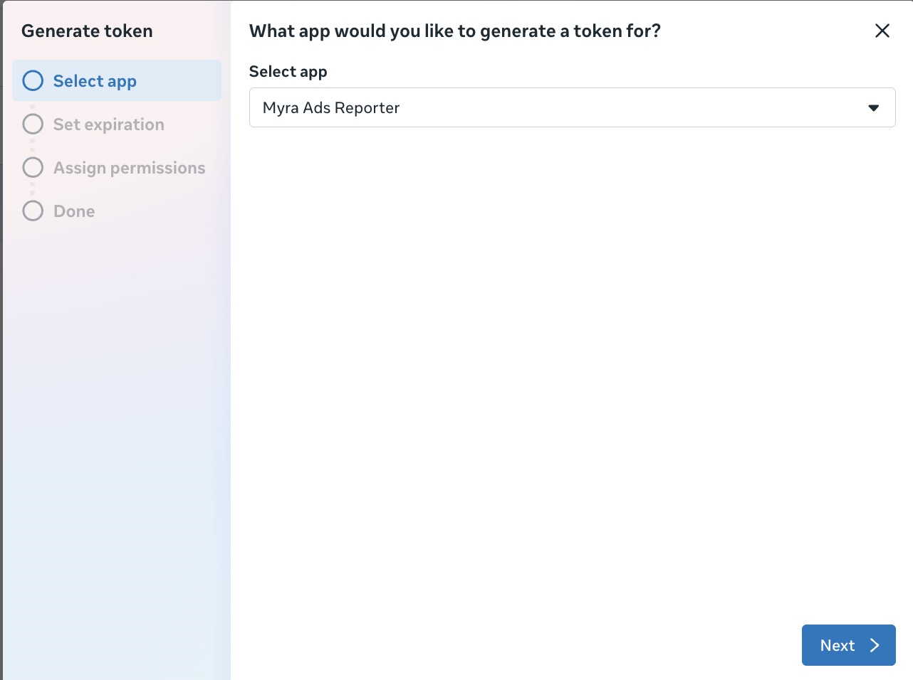 Generate token - Select app step with