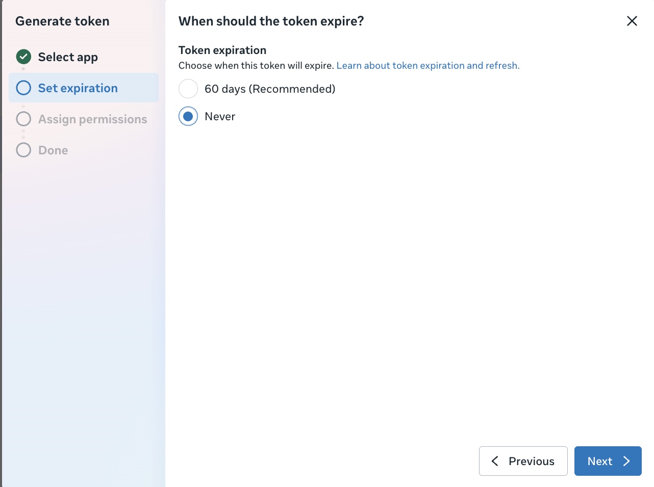 Generate token - Token expiration step with